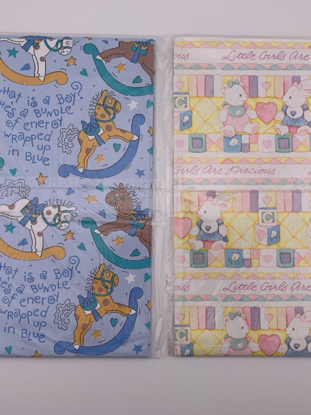 Vintage Baby Gift Wrap Paper Lot Boy Girl Nursery Print American Greetings X 2
